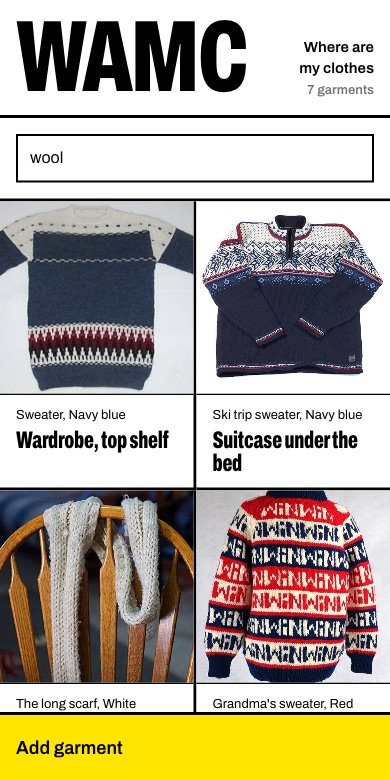 The search box with the word 'wool' and four wool garments found.