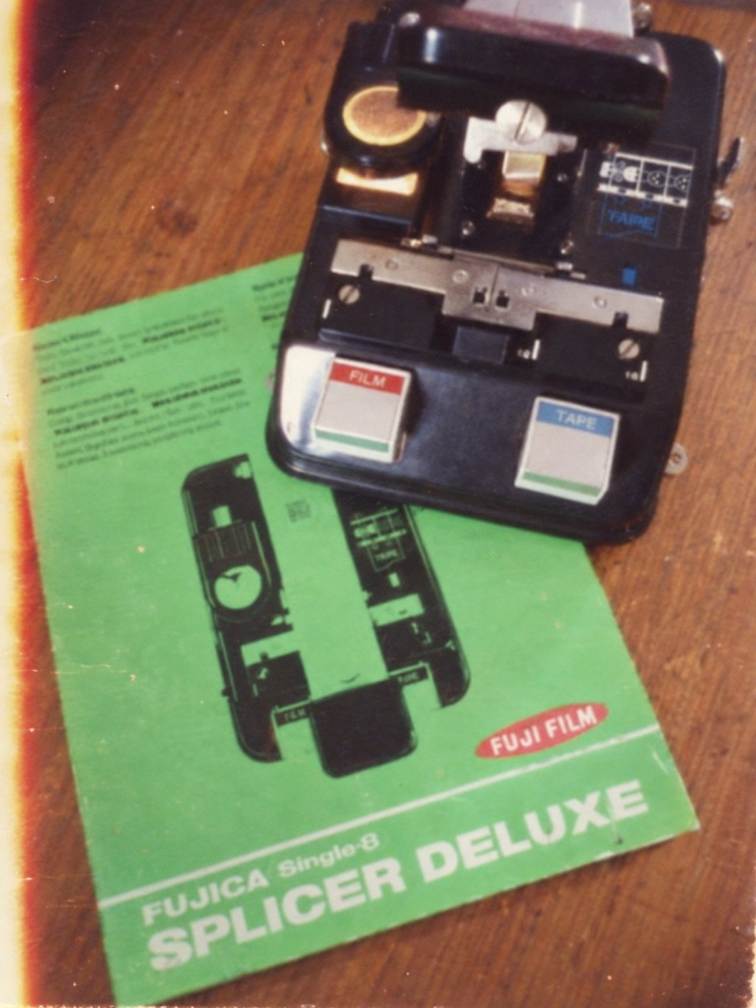 A Fujica Single-8 splicer, with buttons marked film and tape